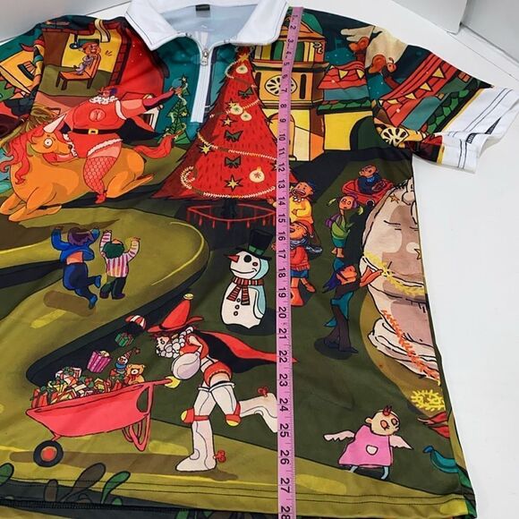 Men's Funny Circus Christmas 1/4 Zip Short Sleeve Holiday Shirt Size Medium - Picture 6 of 14